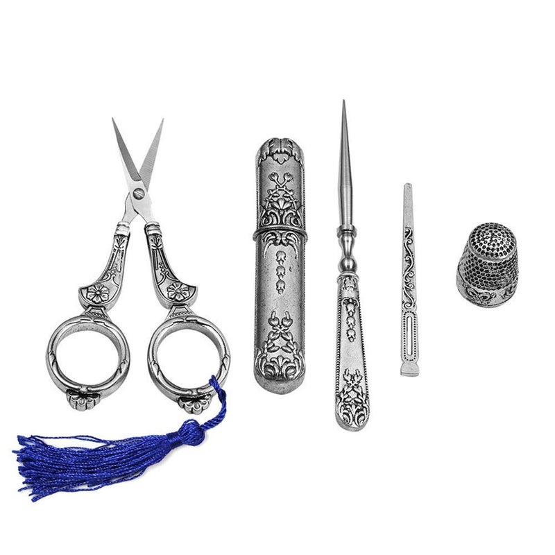 Butuze Embroidery Scissors, Complete Vintage Sewing Tools, with Sewing Needle Box, Awl, Sewing Thimble, Threader for Sewing, Cutting, Art Work, Embroidery, Needlework Retro - Image 1
